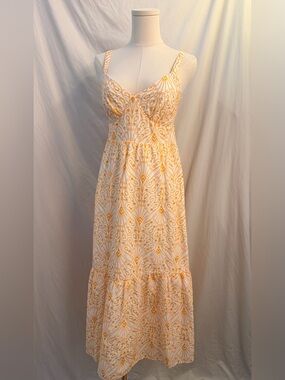 LOFT Yellow Embroidered Cutout Midi Dress Petite |  Brunch Summer Dress